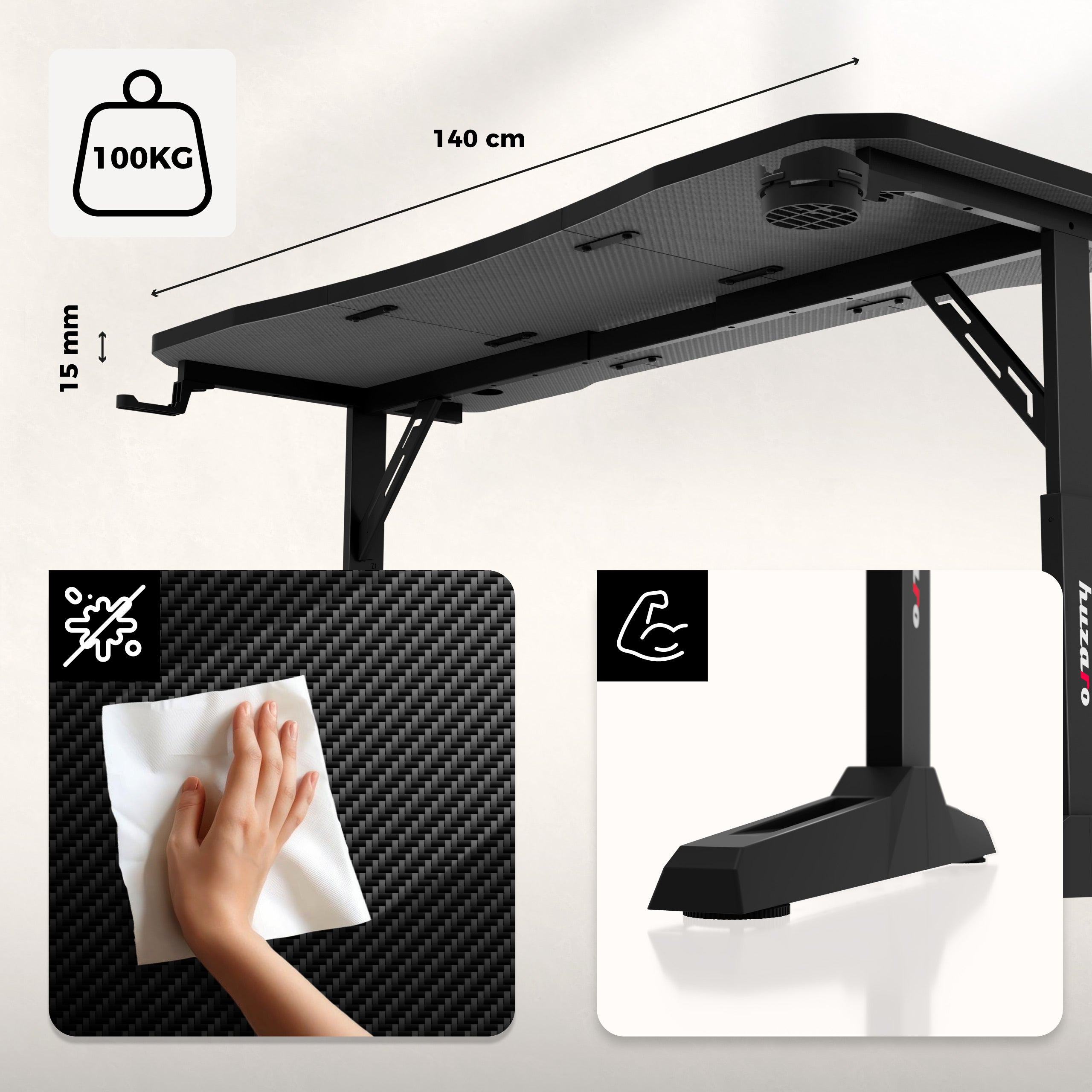 Escritorio para videojuegos Huzaro Hero 3.6 Black de 140 cm