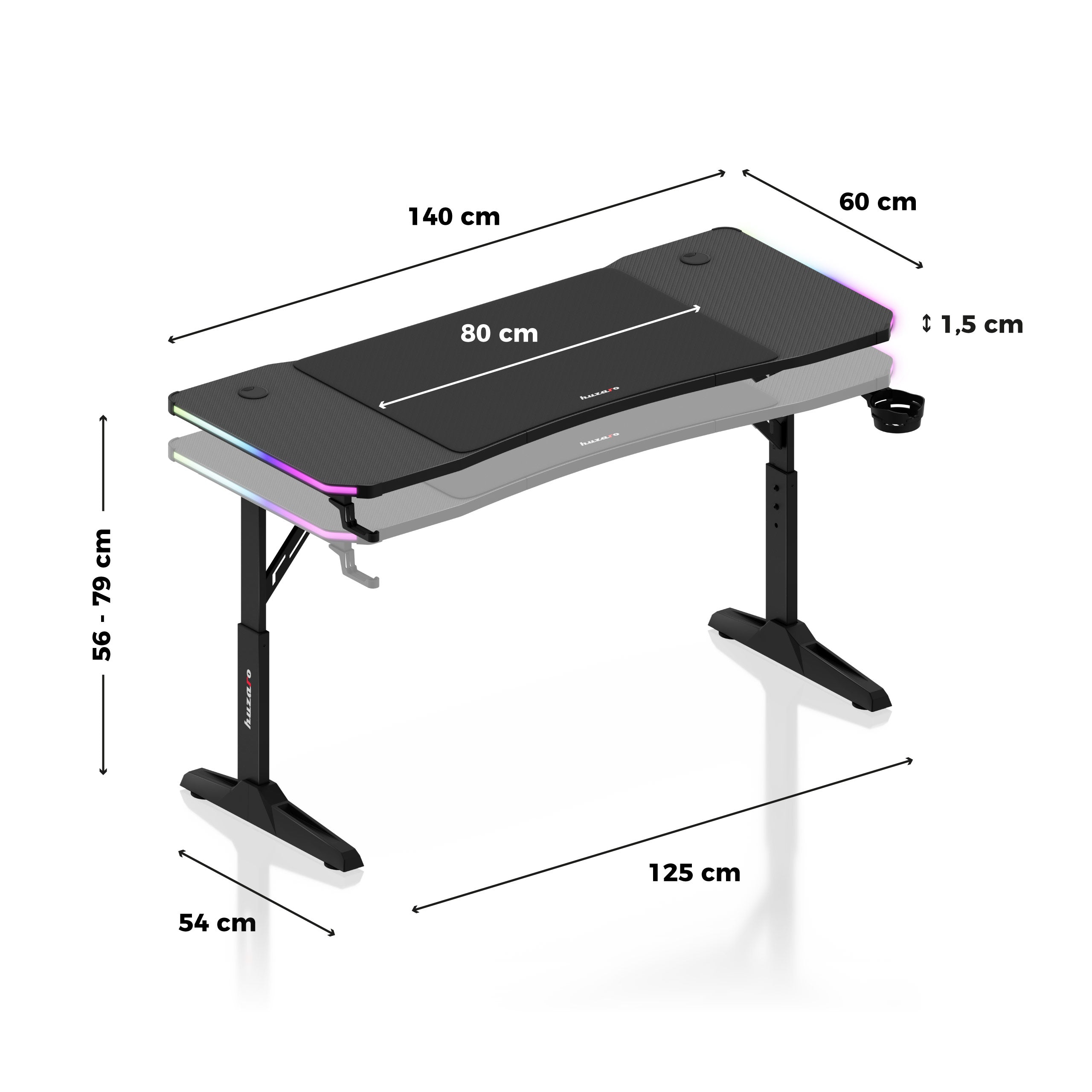 Escritorio para videojuegos Huzaro Hero 3.6 RGB LED Negro 140 cm
