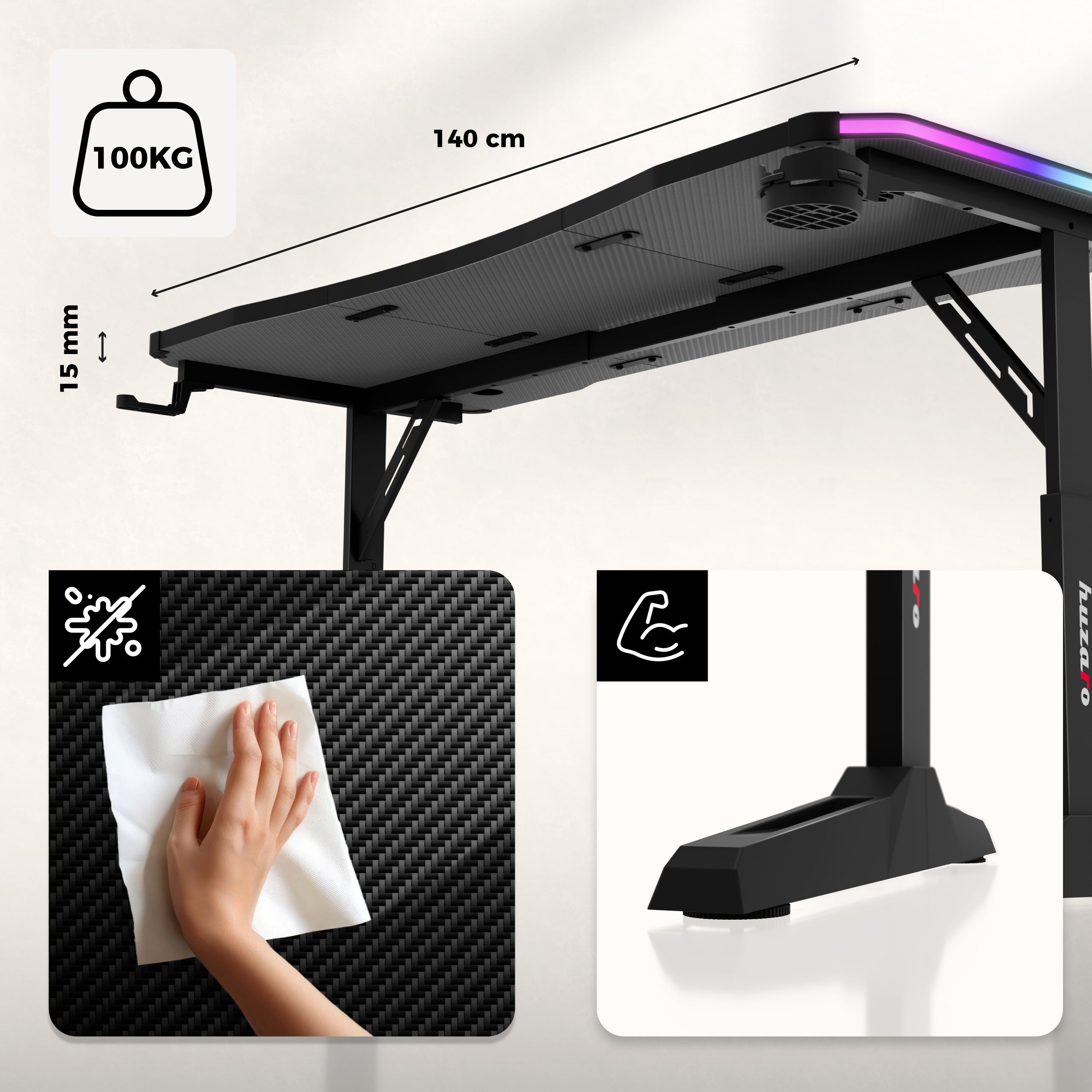 Escritorio para videojuegos Huzaro Hero 3.6 RGB LED Negro 140 cm
