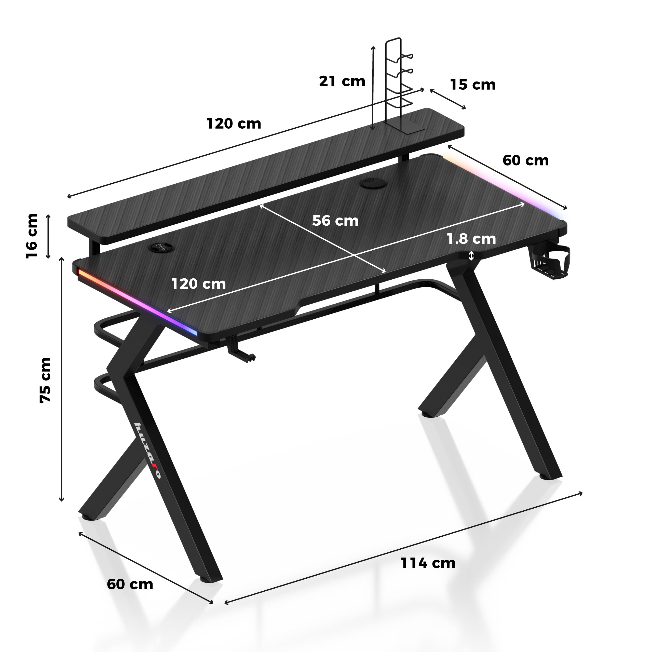 Escritorio para videojuegos Huzaro Hero 5.0 RGB LED de 120 cm