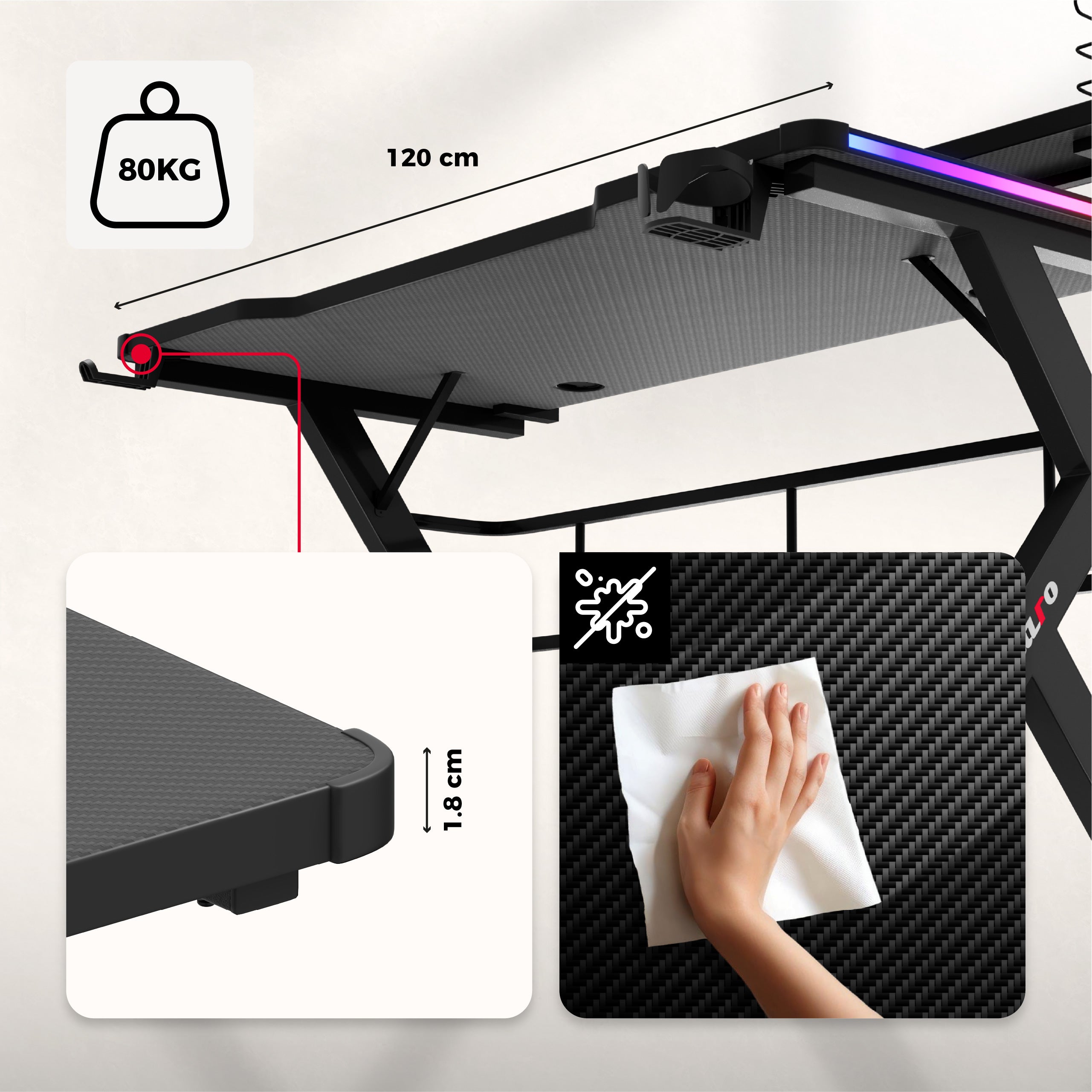 Escritorio para videojuegos Huzaro Hero 5.0 RGB LED de 120 cm