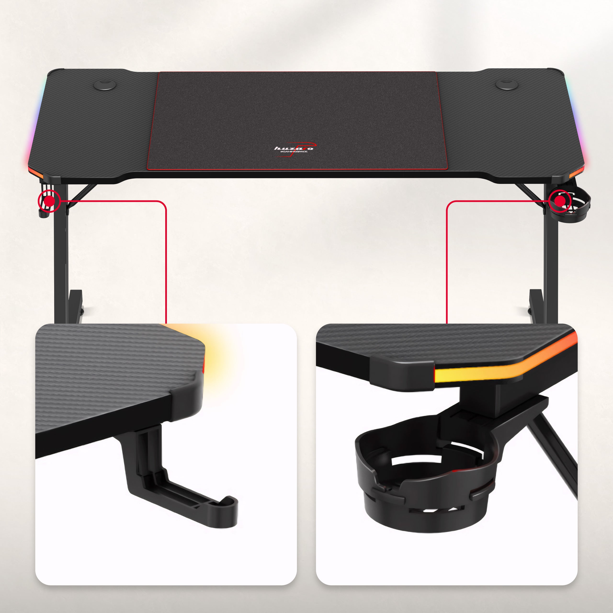 Escritorio para videojuegos Huzaro Hero 3.3 RGB de 140 cm