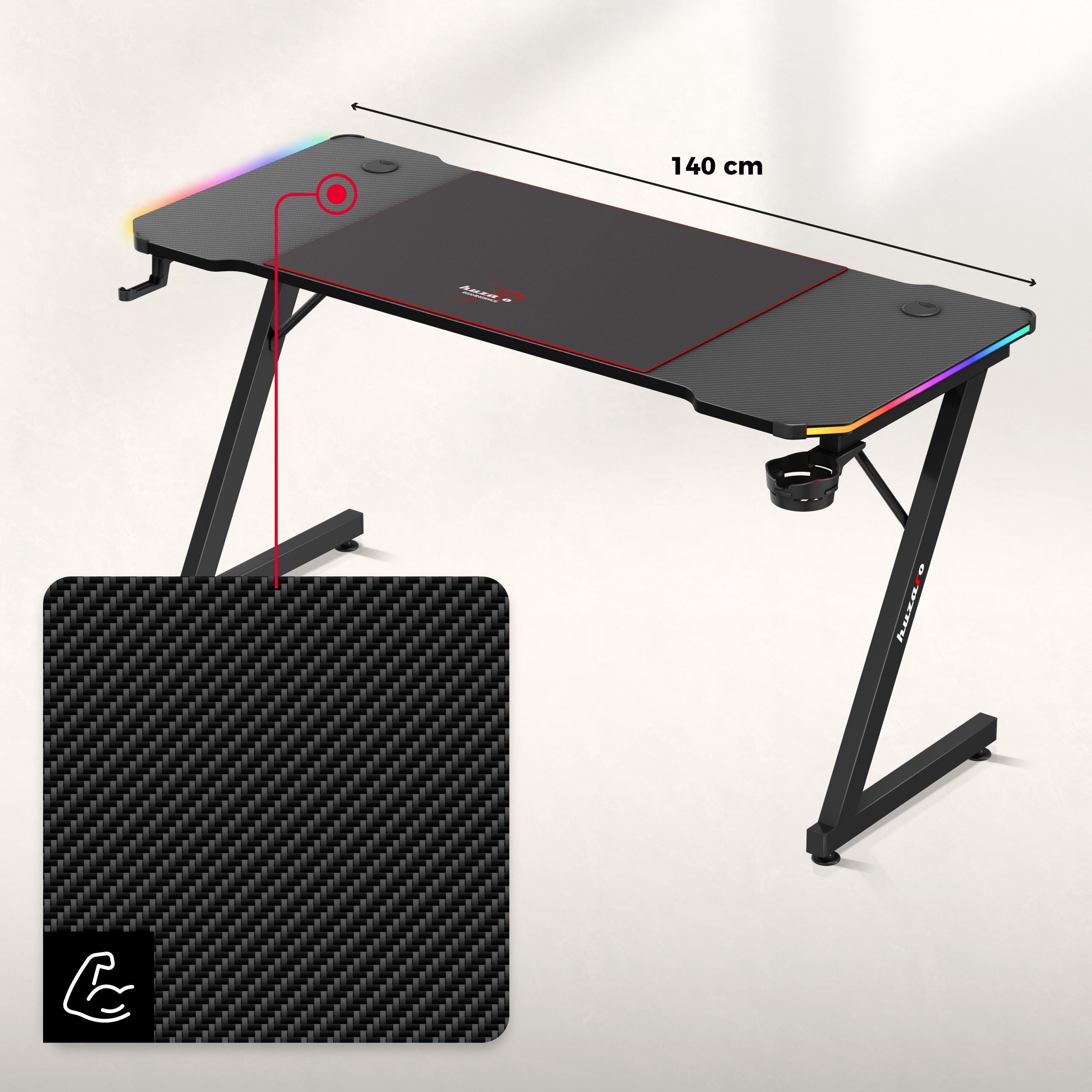 Escritorio para videojuegos Huzaro Hero 3.3 RGB de 140 cm