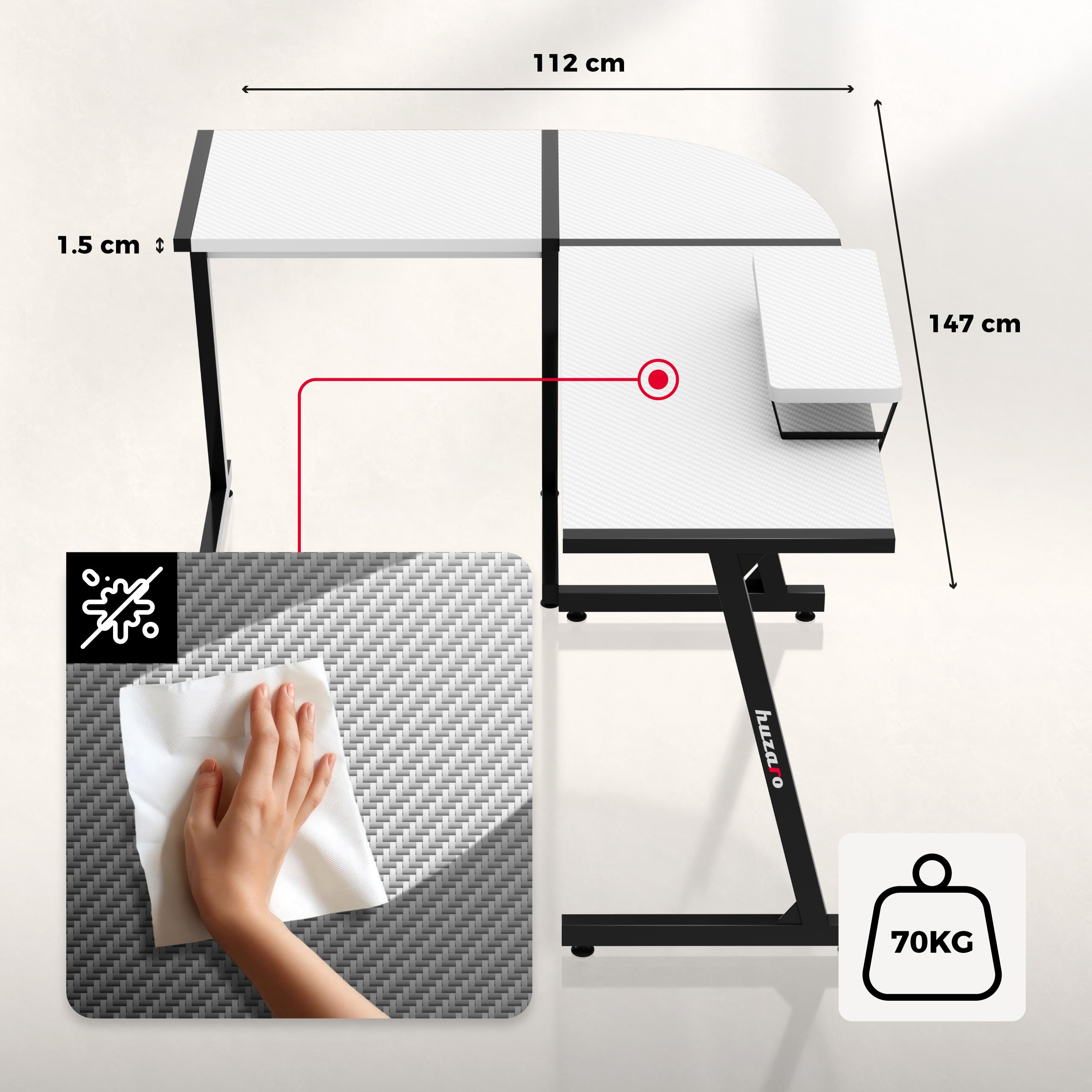 Escritorio para videojuegos Huzaro Hero 6.0 Blanco 147 cm