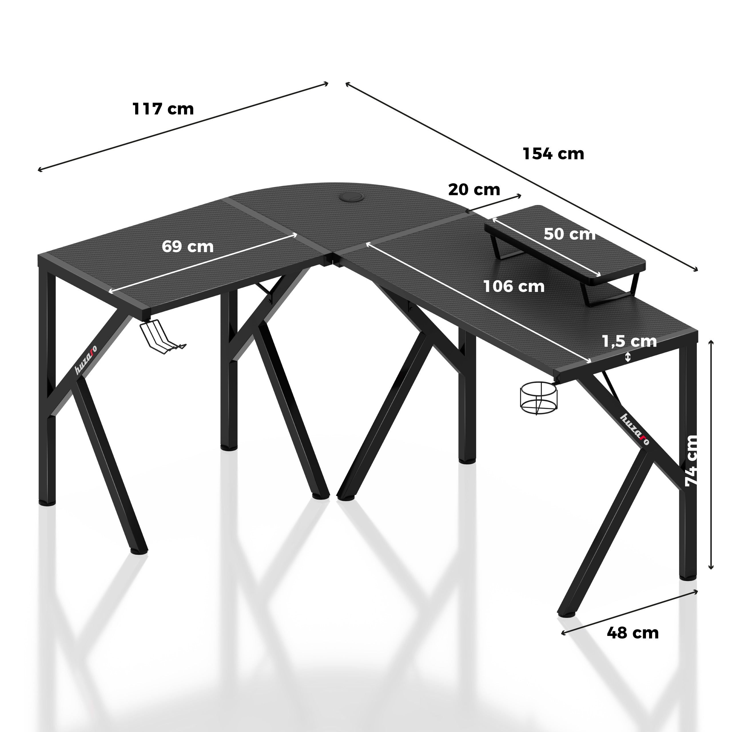 Escritorio para videojuegos Huzaro Hero 6.3 Black, 154 cm