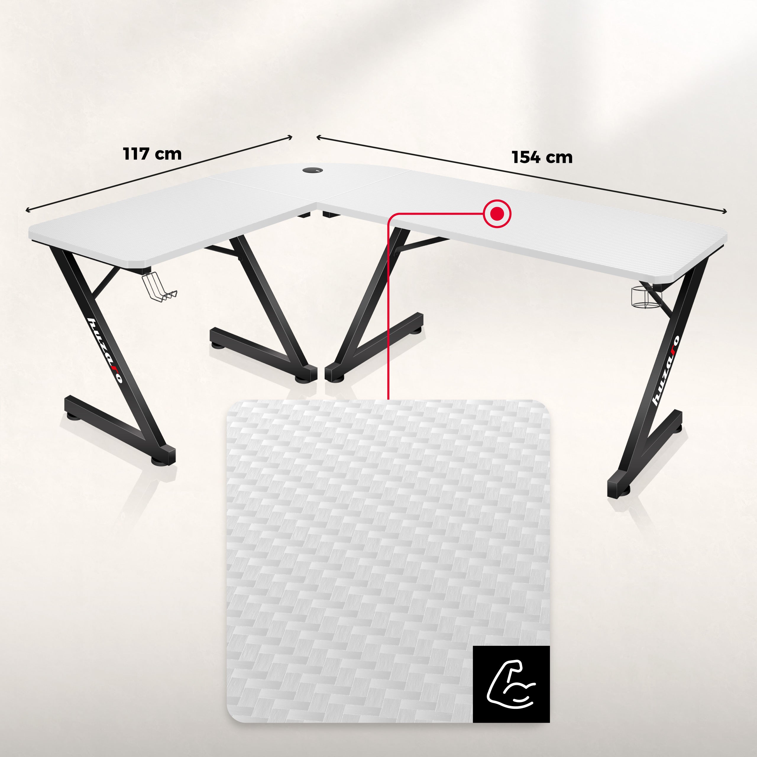 Escritorio para videojuegos Huzaro Hero 7.0 Blanco 154 cm