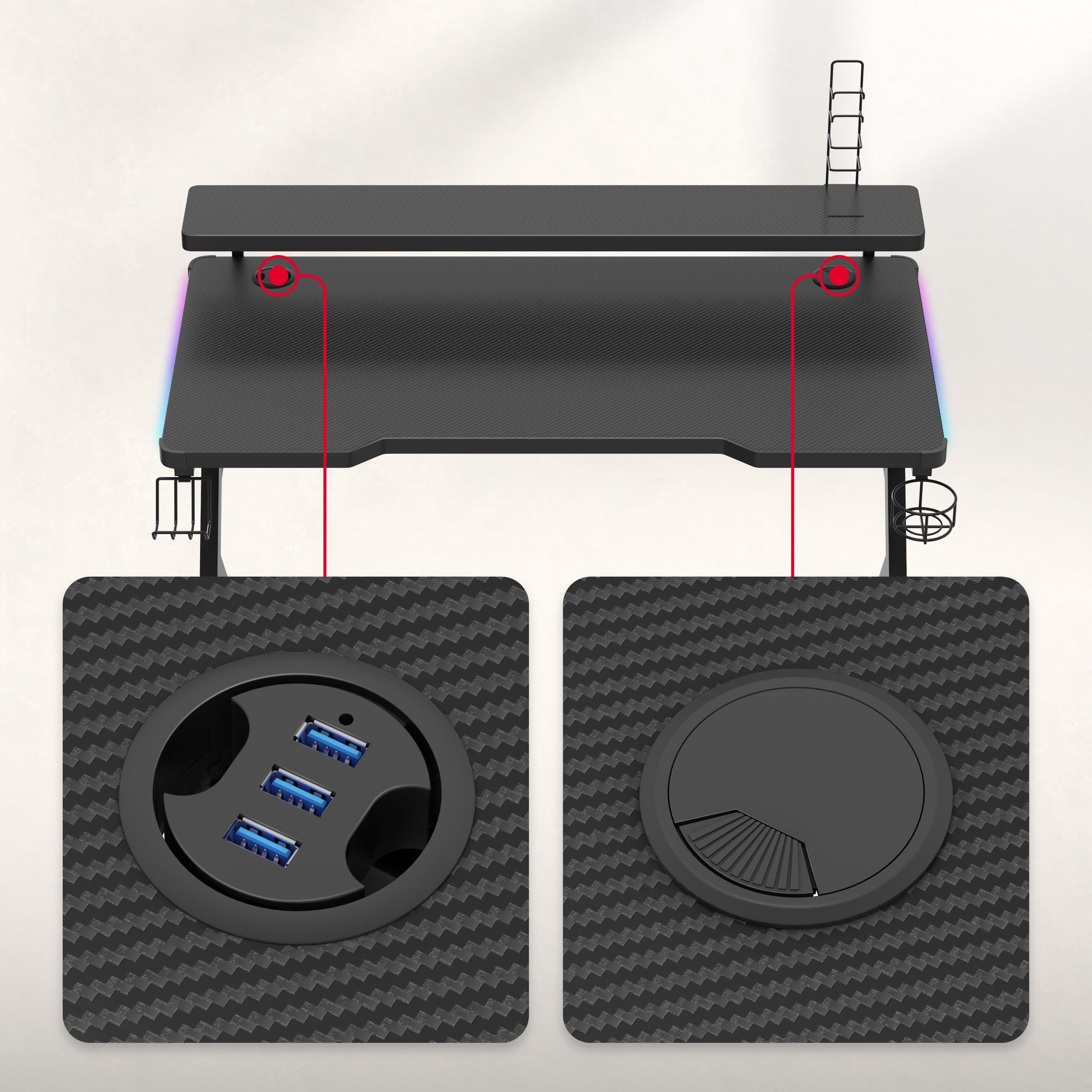 Concentrador USB y entradas para cables