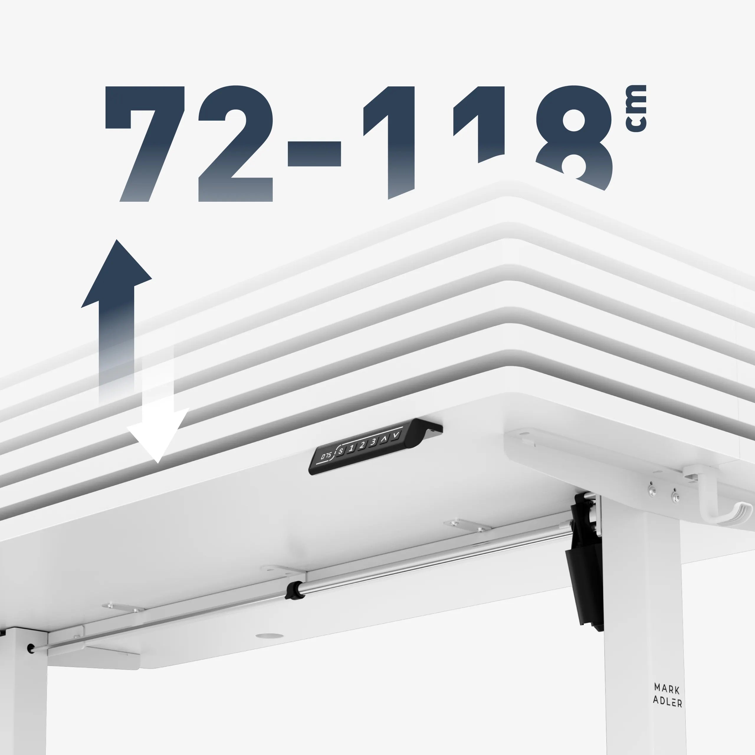 Amplio rango de regulación de la altura: 72 – 118 cm