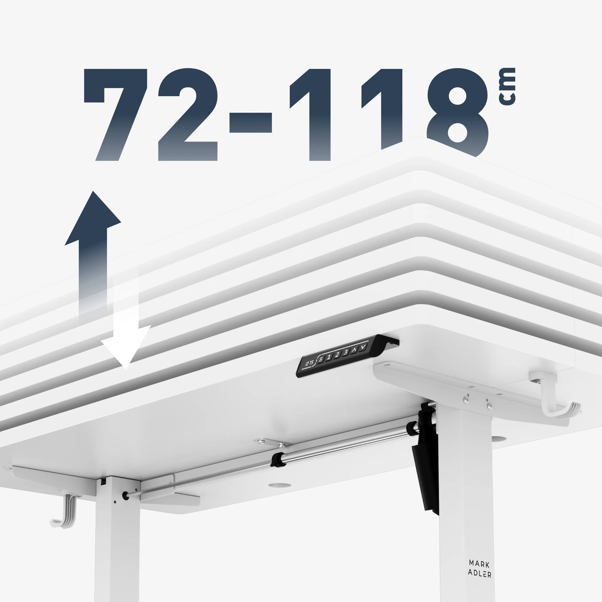 Amplio rango de regulación de la altura: 72 – 118 cm