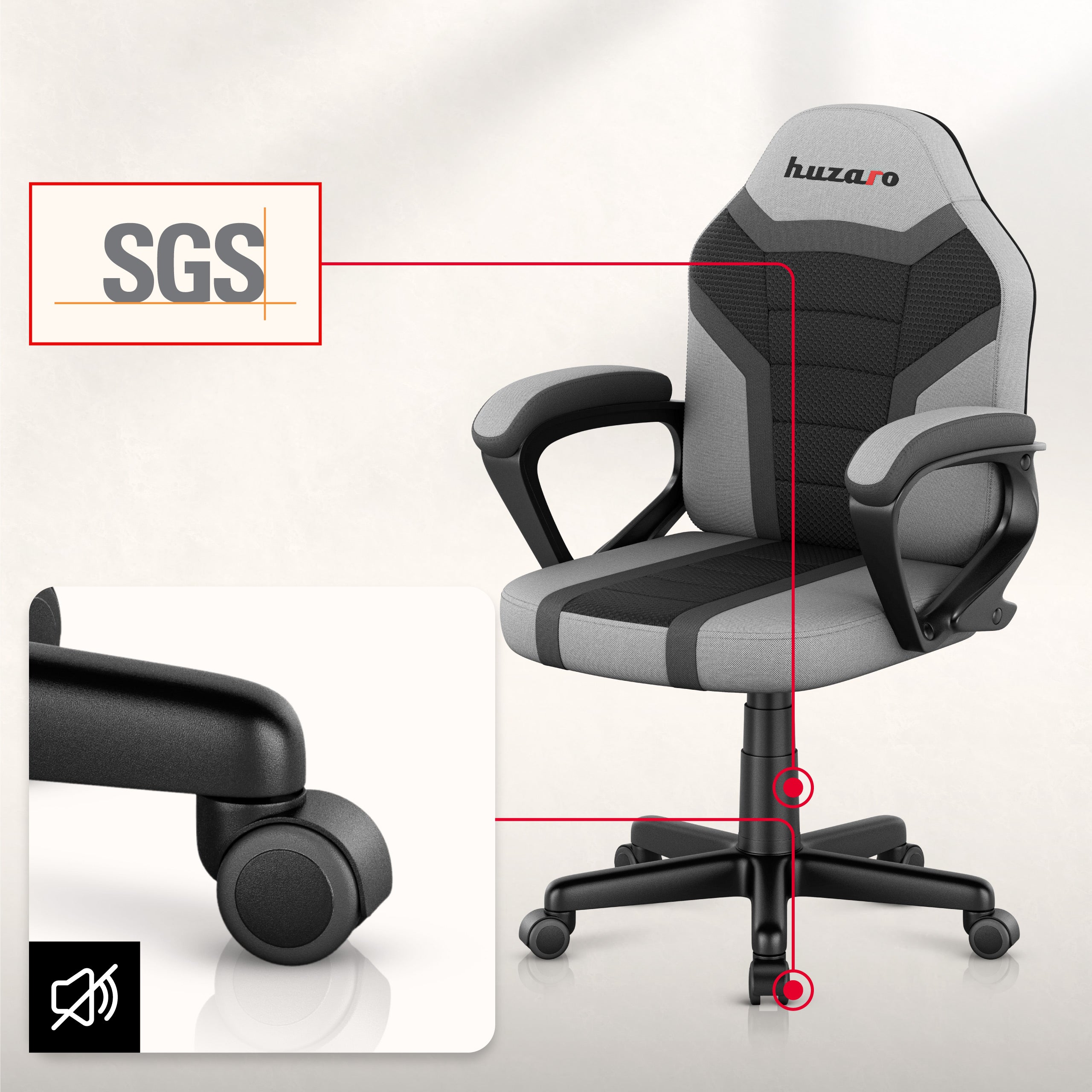 Sillón gaming para niños HUZARO RANGER 1.0 Grey Mesh