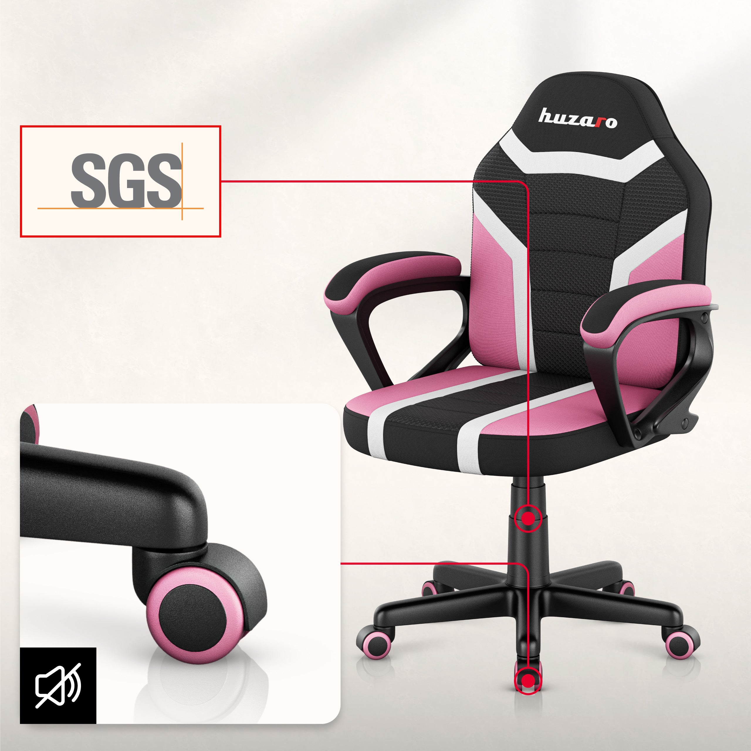Sillón gaming para niños HUZARO RANGER 1.0 Pink Mesh