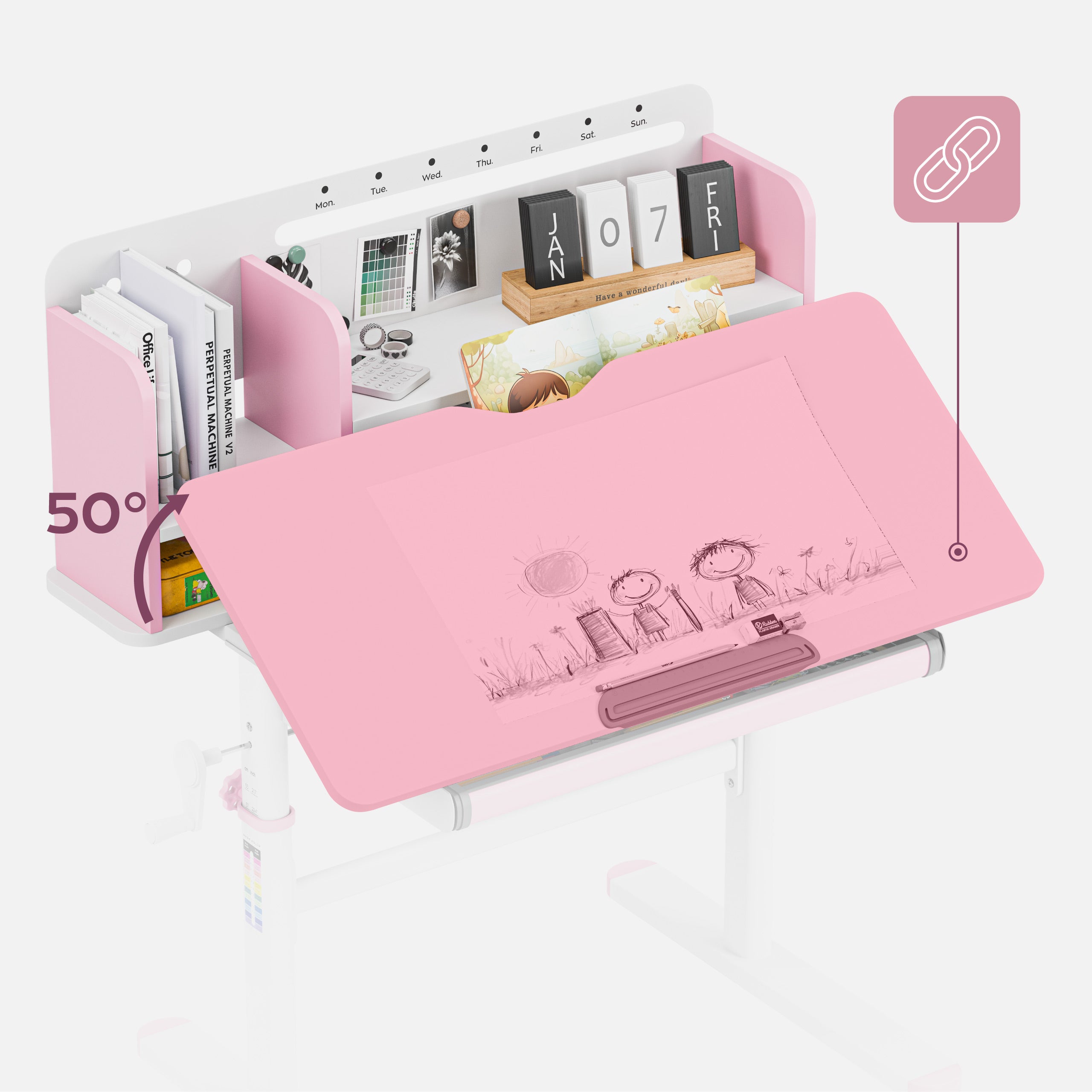 Escritorio ergonómico para niños Mark Adler Study 5.0 Pink, 90 cm