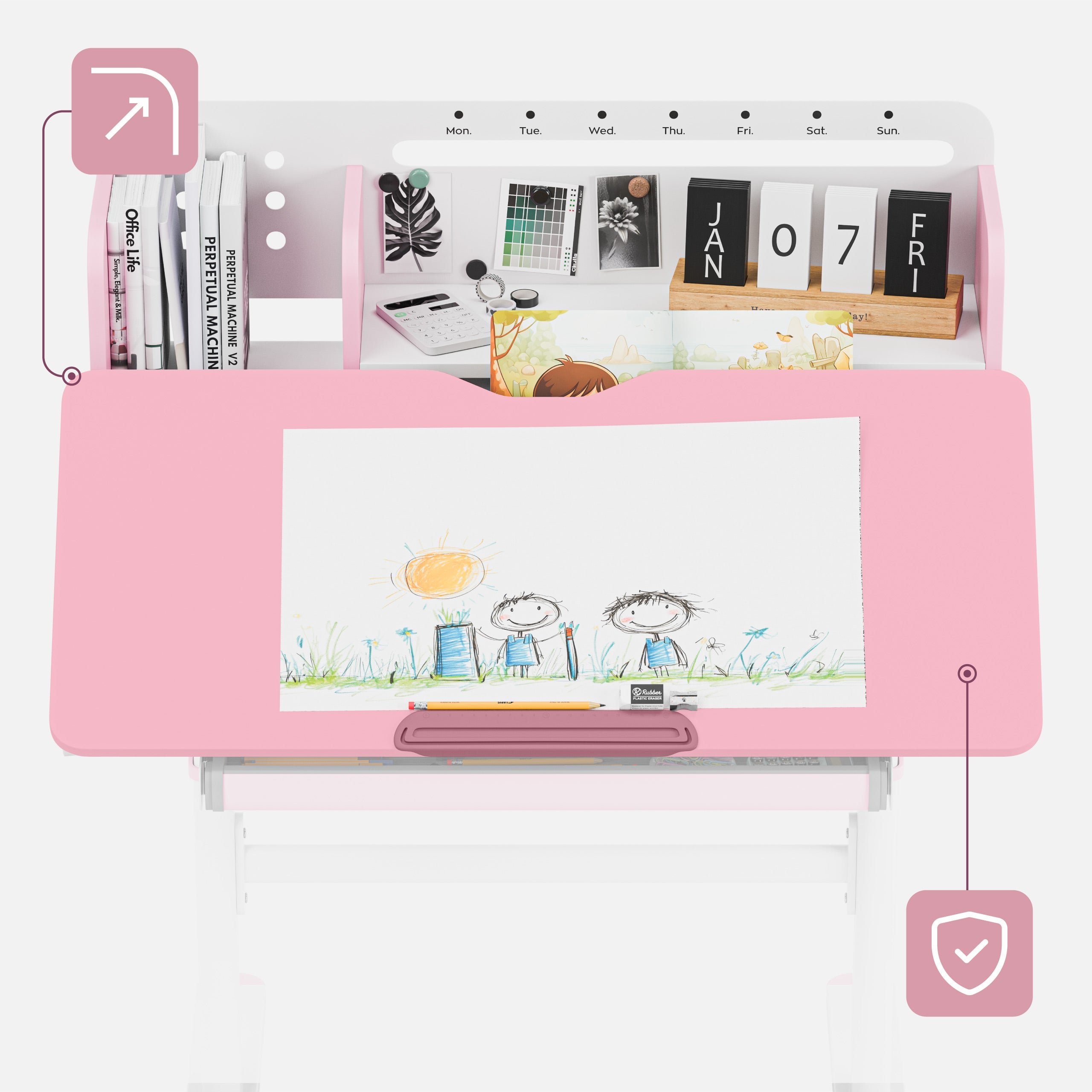 Escritorio ergonómico para niños Mark Adler Study 5.0 Pink, 90 cm