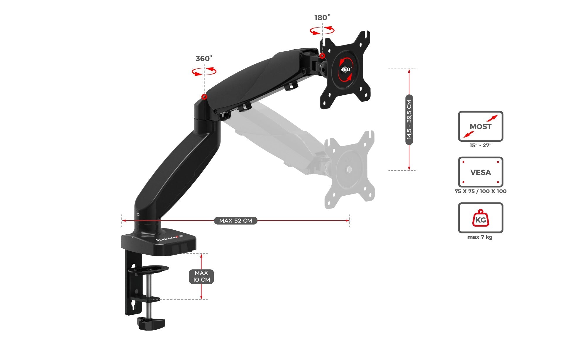 Soporte giratorio para monitor HUZARO Motion 1.2